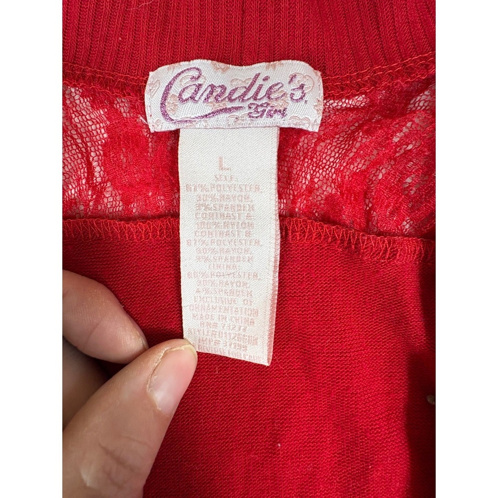 Y2K Candie's Girl Red Glitter Lace Trim Shrug Bolero‎ Top Size L - Picture 4 of 9